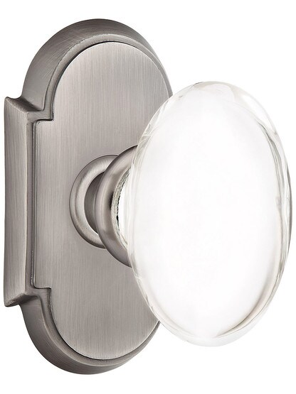Arched Rosette Door Set With Hampton Crystal Knobs in Antique Pewter.